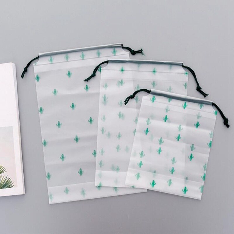 Transparent Drawstring Makeup Bag Women Cosmetic Bag Cactus Zipper Bath Storage Pouch Make Up Beauty Organizer Case