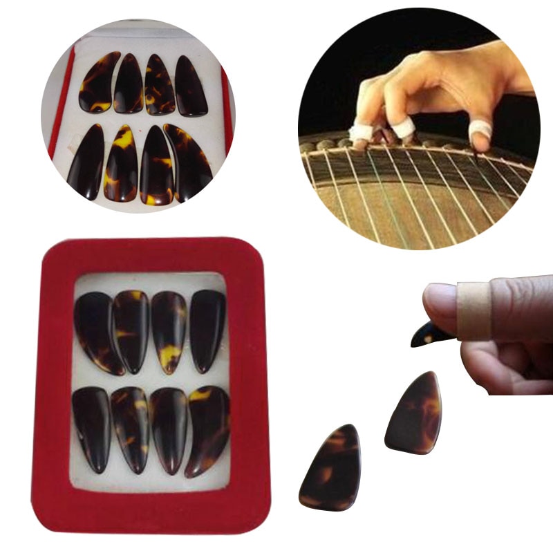 8 stks/set Guzheng Imitatie natuurlijke Gu Zheng Nail Withe Tape Muzikale Accessoires Guzheng Vinger Picks