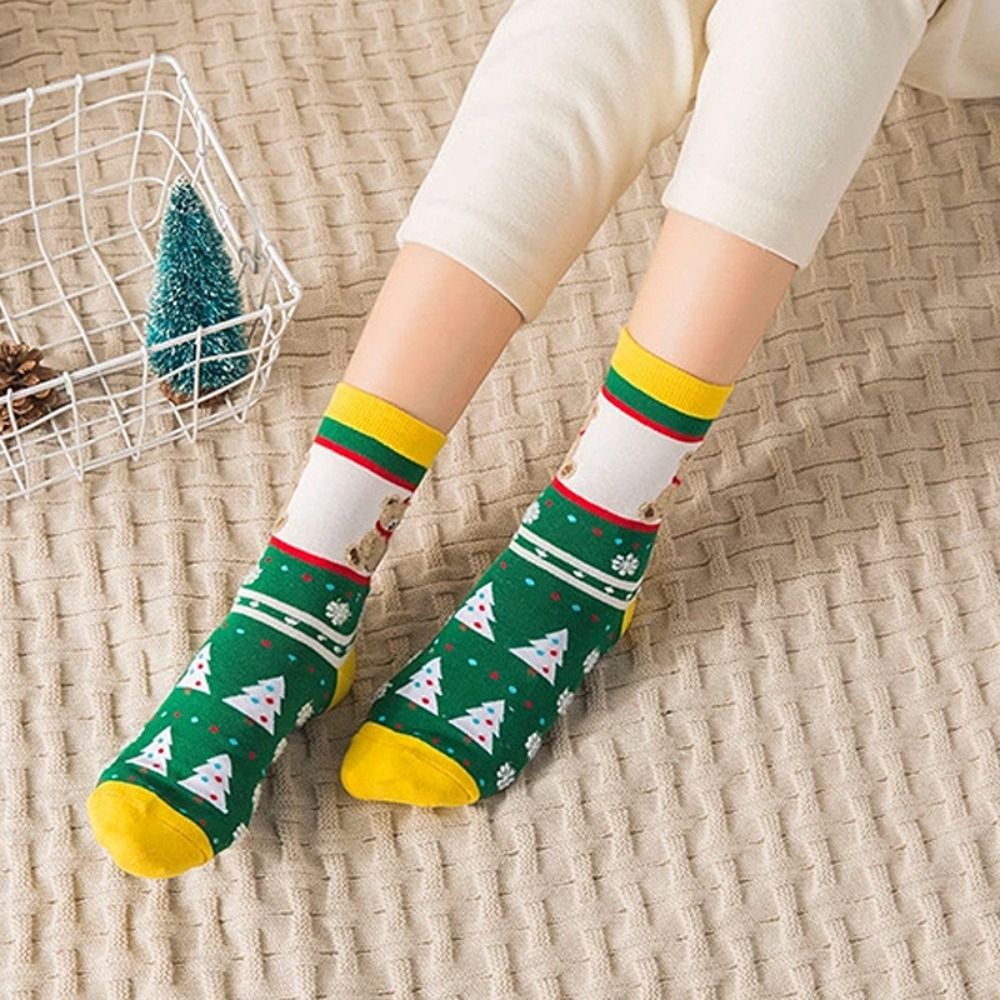 Chaussettes de Noël - Épais Coton Crew Socks - Renne & Cartoon Bas - Toutes Saisons: Bleu ciel