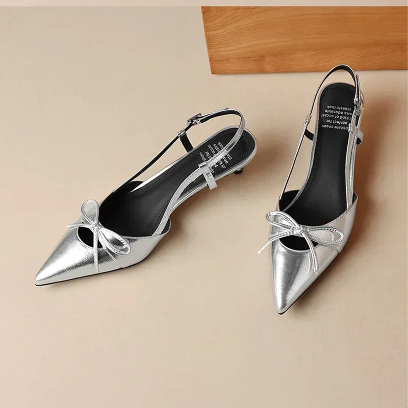 Sandalias sexis de tacón medio con lazo 2024, zapatos de punta estrecha para Mujer, zapatillas de playa a la de verano, chanclas de lujo, zapatos de tacón para Mujer