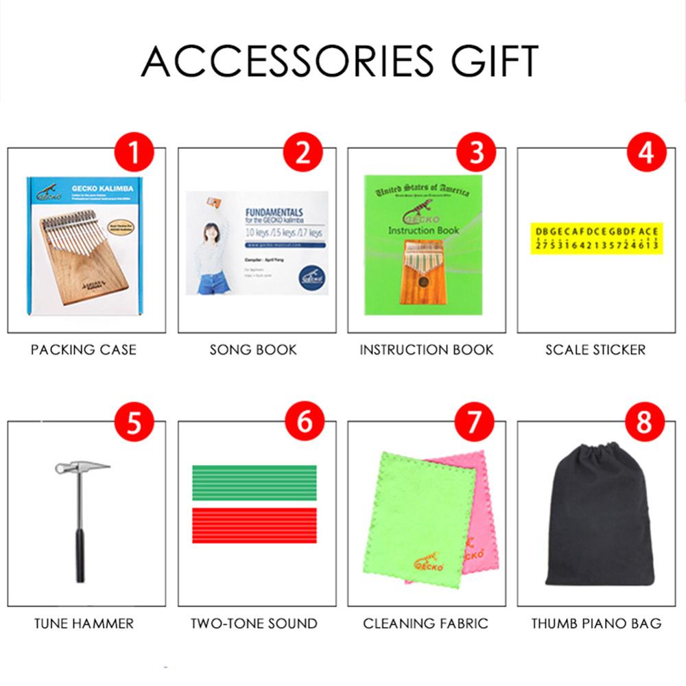 GECKO 17 Key Kalimba African Finger Thumb Piano Mbira Camphorwood With Tune Hammer Carrying Bag Stickers Music K17CAS