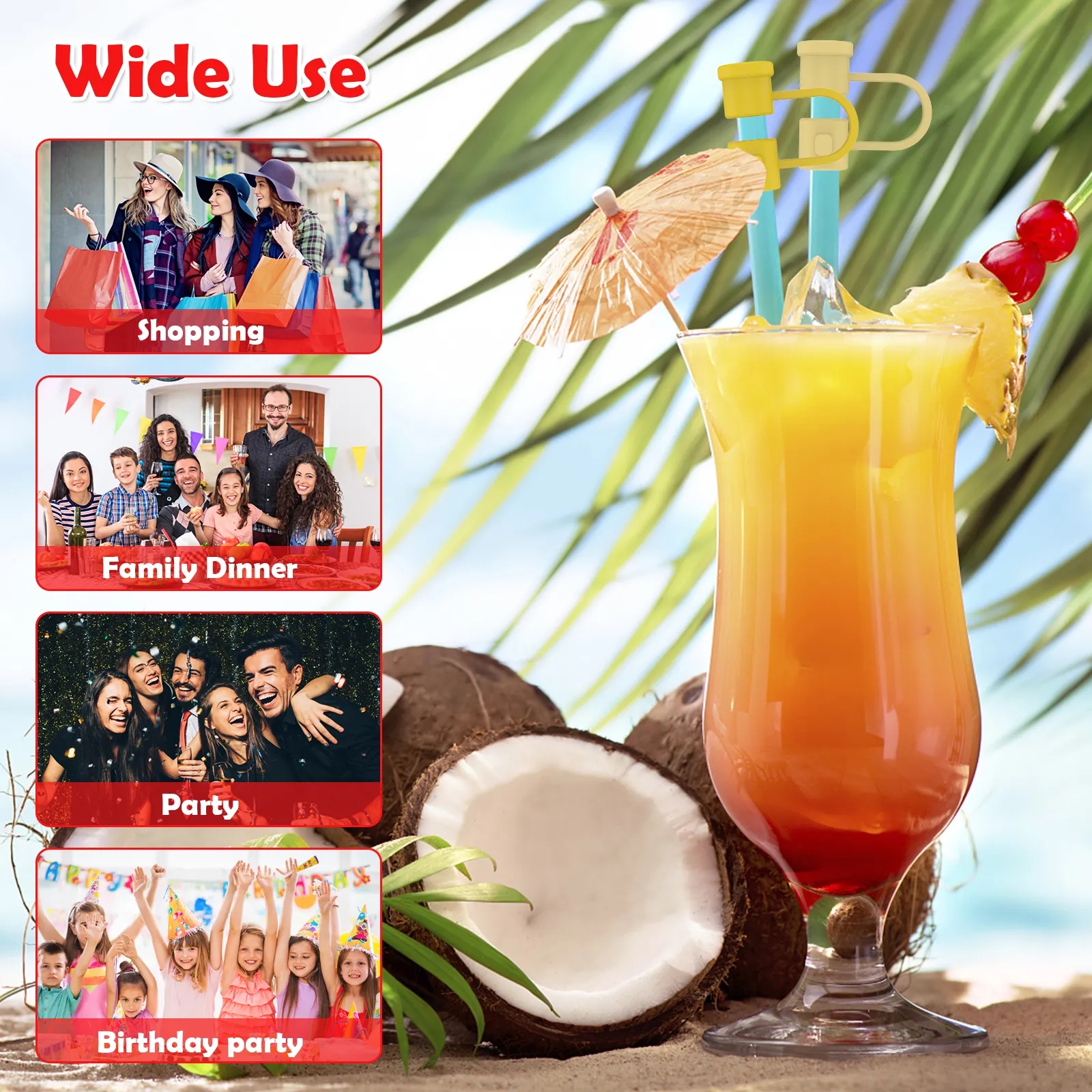 24Pcs Silicone Straw Tips Cover Reusable Straw Tips Lids Colorful Straw Plug Dust-Proof Drinking Straw Cover Portable Silicone