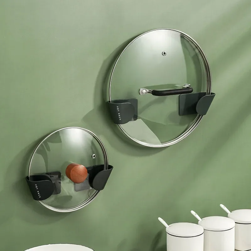 2pcs/Set Pot Lid Holder Wall-Mounted Hanging Holder for Pan Pot Cover Rack Kitchen Organizer Plastic Kitchen Storage Rack