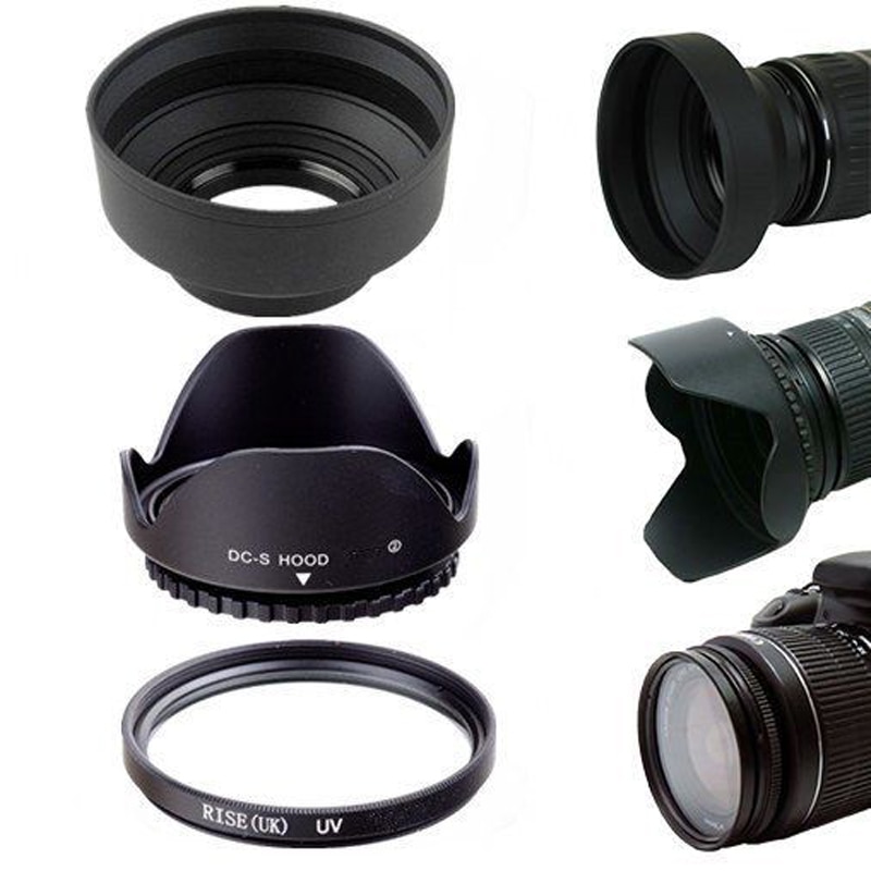58Mm Omkeerbare Zonnekap & Uv Filter Lens Protector Kit Voor Canon Rebel T6i T6 T5i T5 SL1