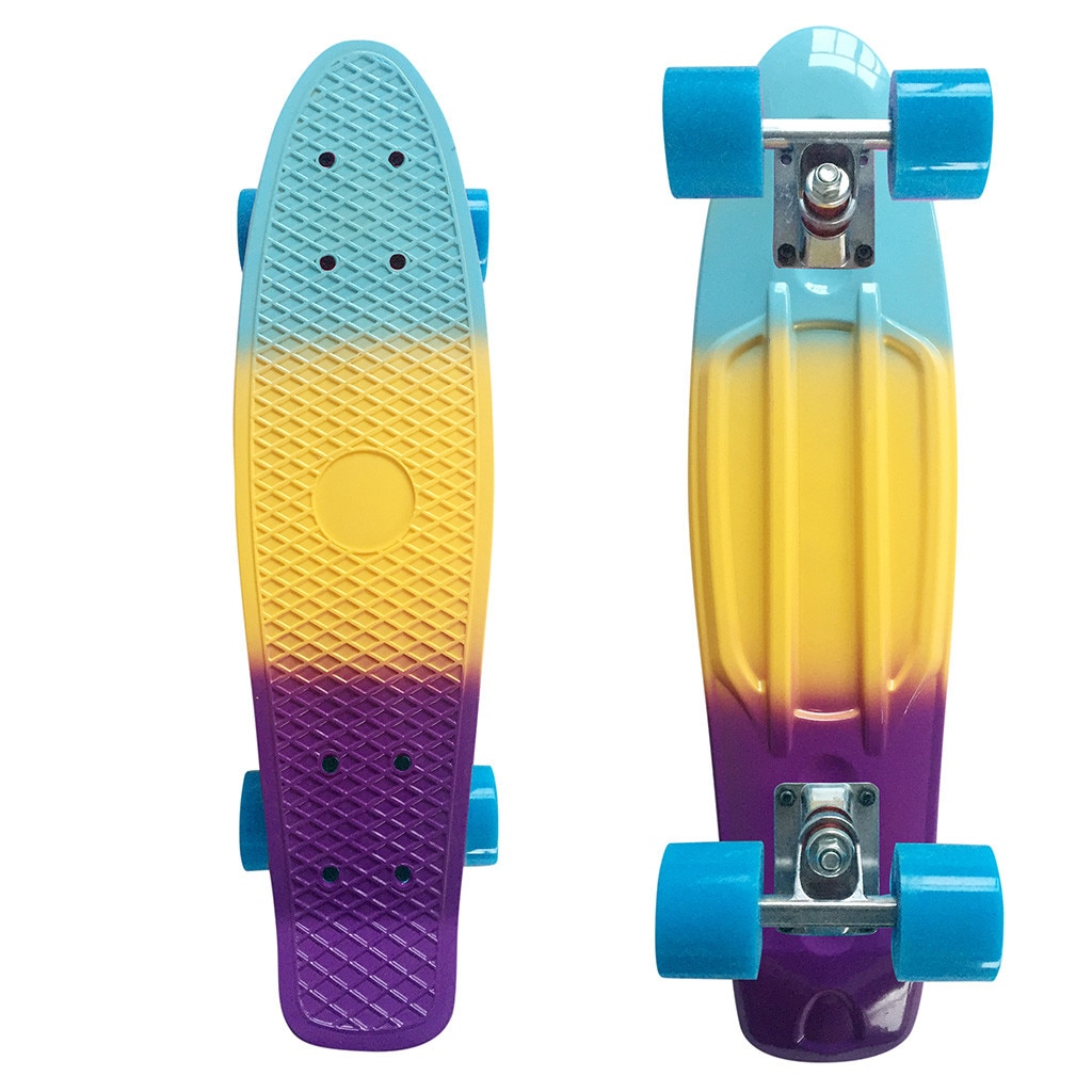 22Inch Plastic Mini Cruiser Skateboard Lange Boord Retro Skate Longboard Grafische Gedrukt Kinderen Scooter #0626G30