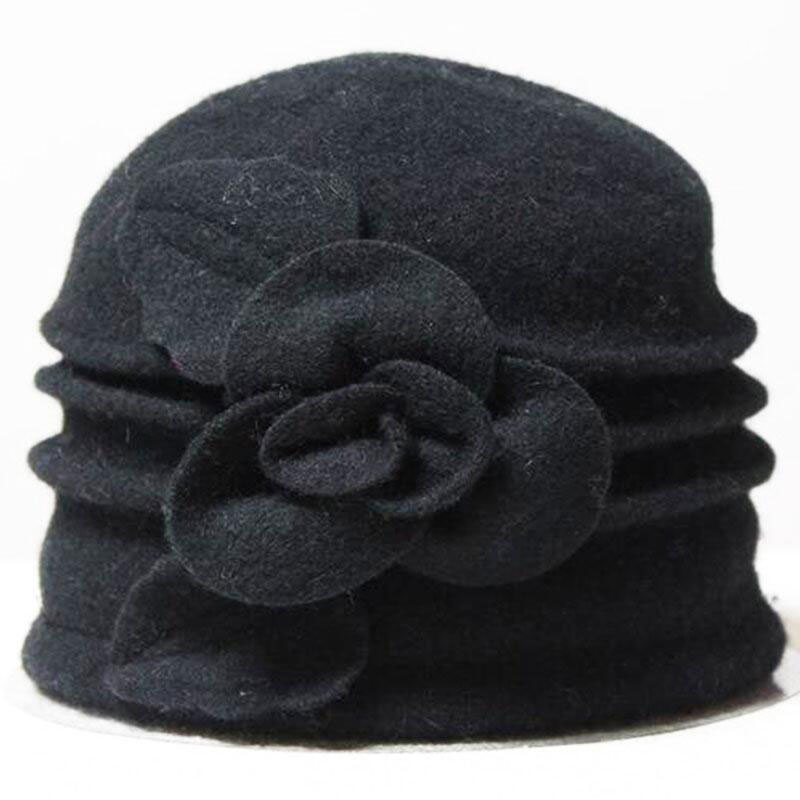 Chapeau melon cloche pour femme, 100%  chapeaux derby en feutre de laine avec fleur, bleu, rouge, kaki, gris, noir, rose