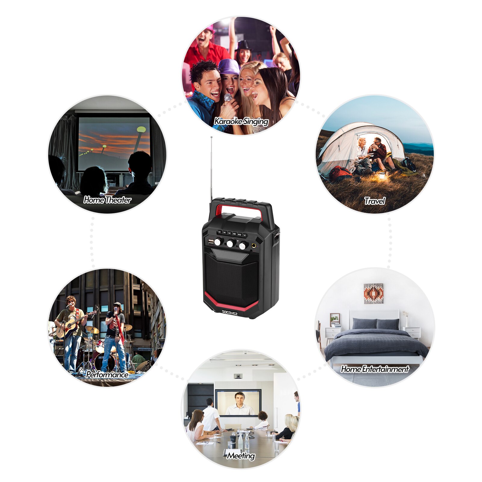 Wireless BT Music Speaker 20W LED Screen with FM Radio Record Echo Effect with Remote Control