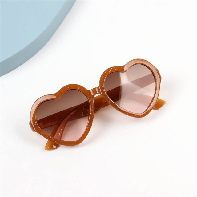 Heart-shaped Children&#39;s Sunglasses Round Gradient Lens Heart Sunglasses Cartoon Love Baby Sunglasses Sunshade Glasses: Coffee