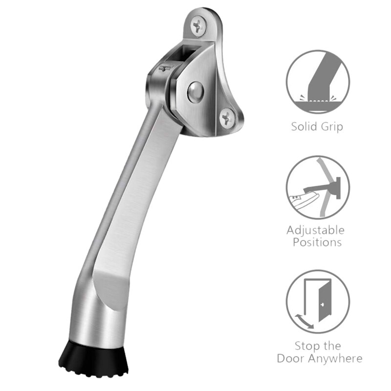Door Stopper, 2 Pack 4-Inch Kickdown Door Stop, Door Kickstand, Door Stopper Hinge, Metal Door Stopper with a Non-Slip