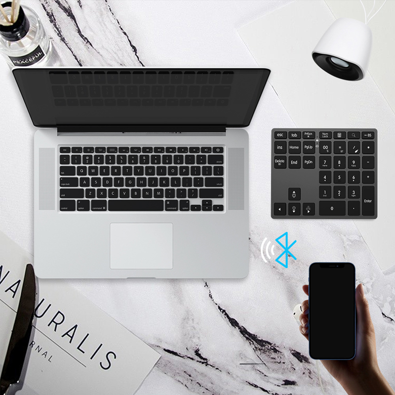JOMAA 2.4G Bluetooth numeriek toetsenbord Draadloos oplaadbaar numpad-toetsenbord voor iPad Laptop Bedraad nummertoetsenbord