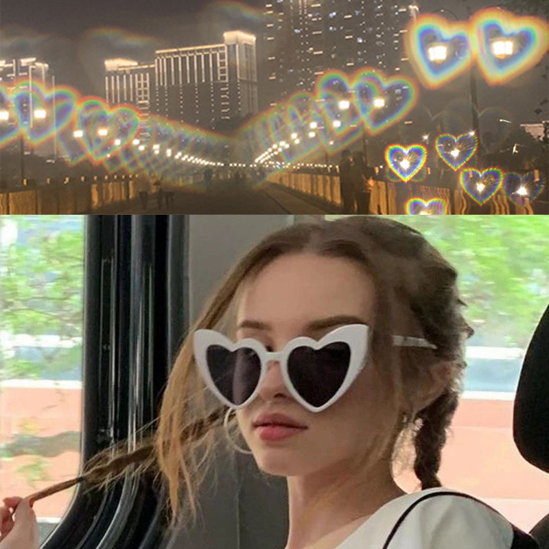 Women Heart Shaped Effects Glasses Watch The Lights Change To Heart Shape At Night Diffraction Glasses Female Sunglasses