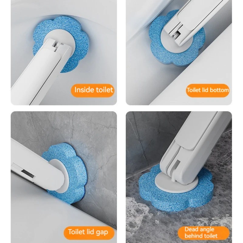 1 sett engangs toalettbørste engangs toalettbørstehoder påfyllingserstatning uten døde hjørner baderomsrengjøringsbørste