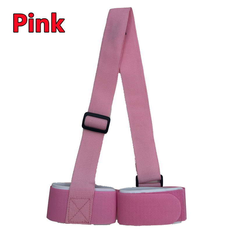 soporte de mano para poste de esquí, correas de mango de pestañas, gancho ajustable, protección de bucle, bolsa de correa de mango de esquí de nailon negro: Rosa