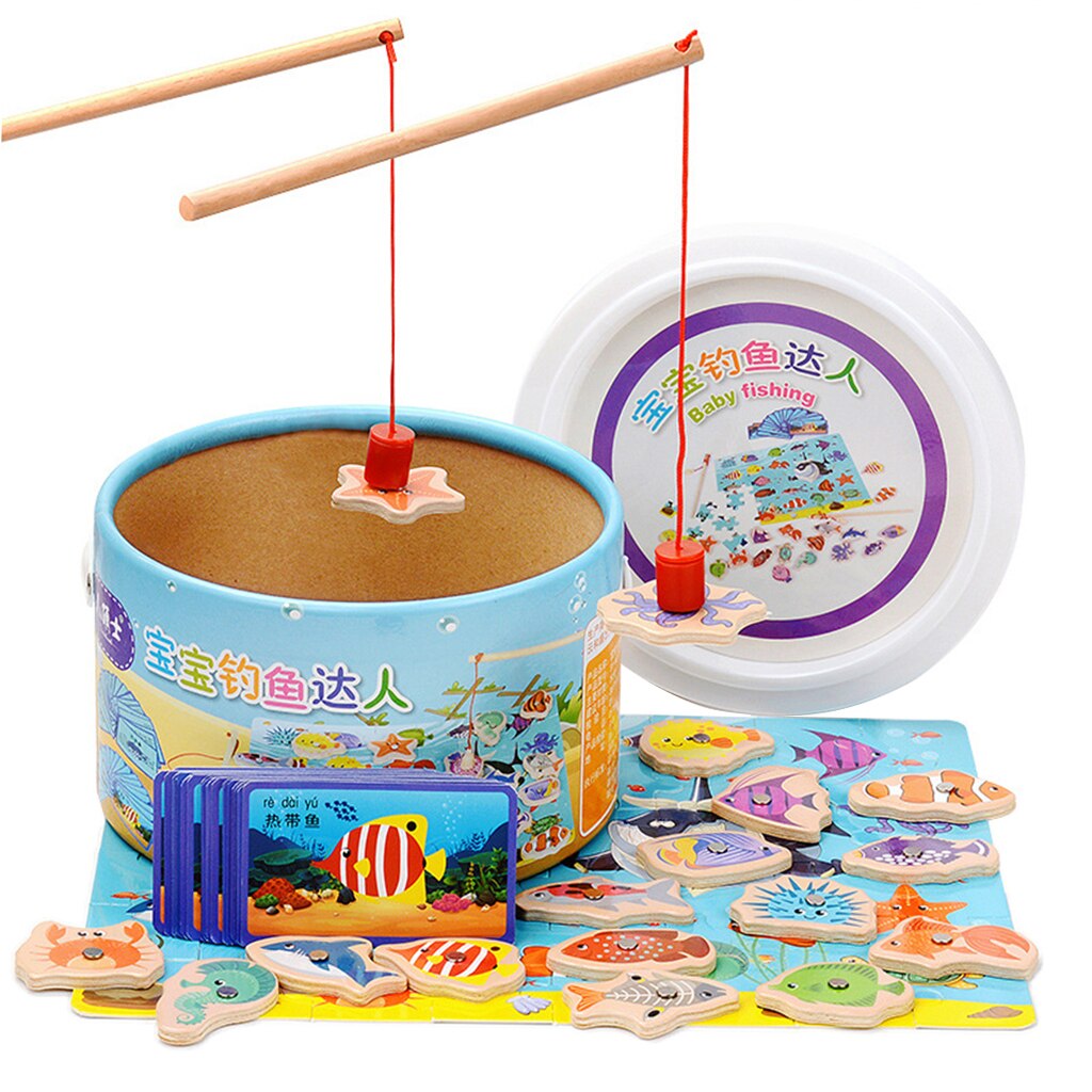 3 in 1 Scatola di Legno Gioco di Pesca di Pesce Modello Animale & puzzle puzzle fingere Strumenti kit di Apprendimento Giocattolo