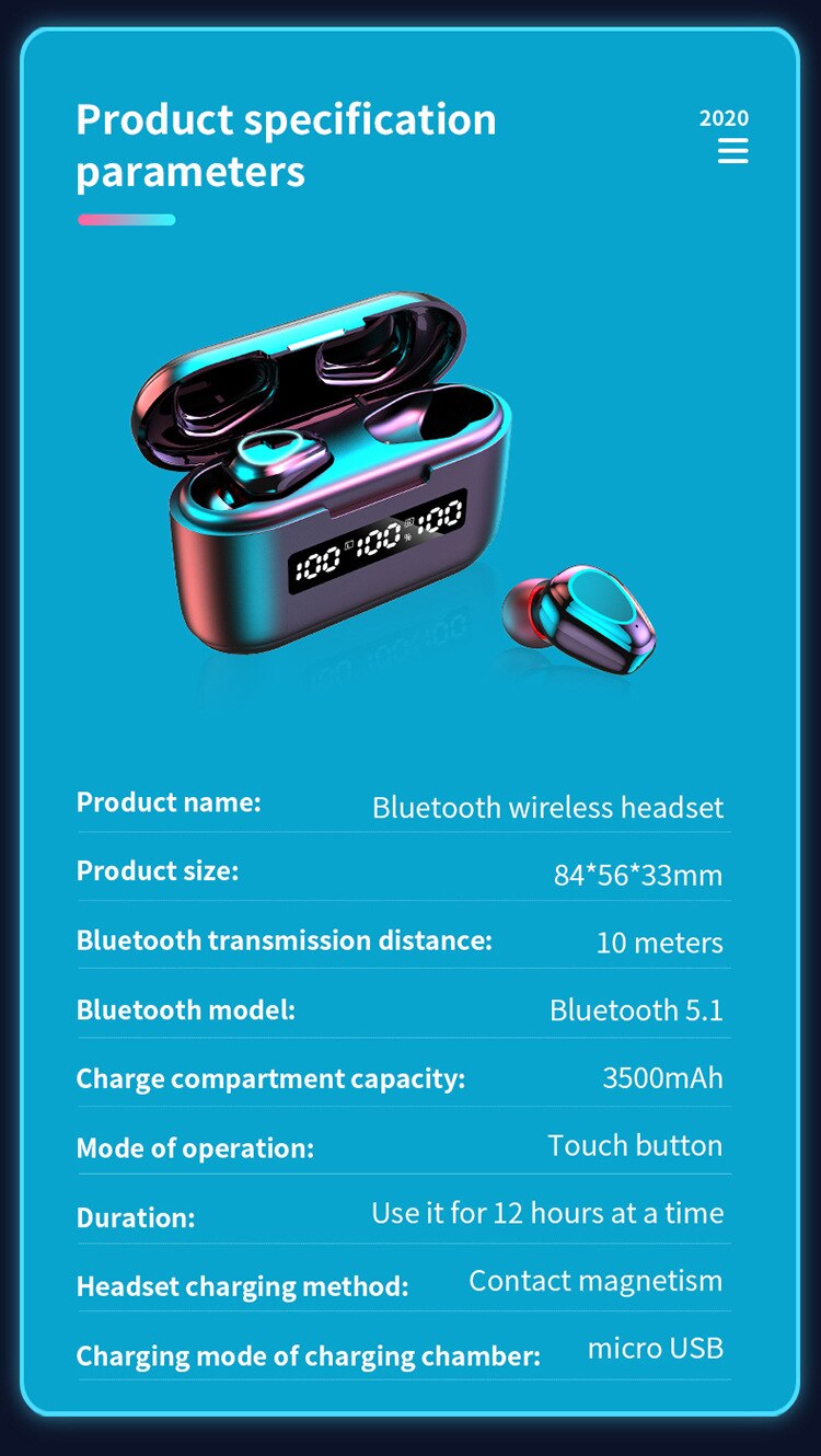 Tws Bluetooth 5.1 Koptelefoon 3500Mah Opladen Doos Draadloze Hoofdtelefoon 9D Stereo Sport Waterdichte Oordopjes Headsets Met Microfoon