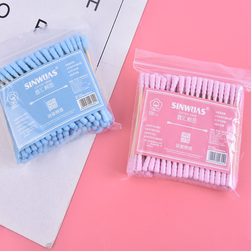 100 stuks/pak wattenstaafjes met dubbele kop voor vrouwen make-up, wattenstaafjes, houten stokjes, neus- en oorreinigingshulpmiddelen voor de gezondheidszorg