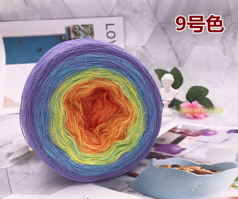 300g tårta bollform virkgarn bomull lin space dye stickgarn ylle linne blandat garn handstickning melerad garn  t52: Färg 9