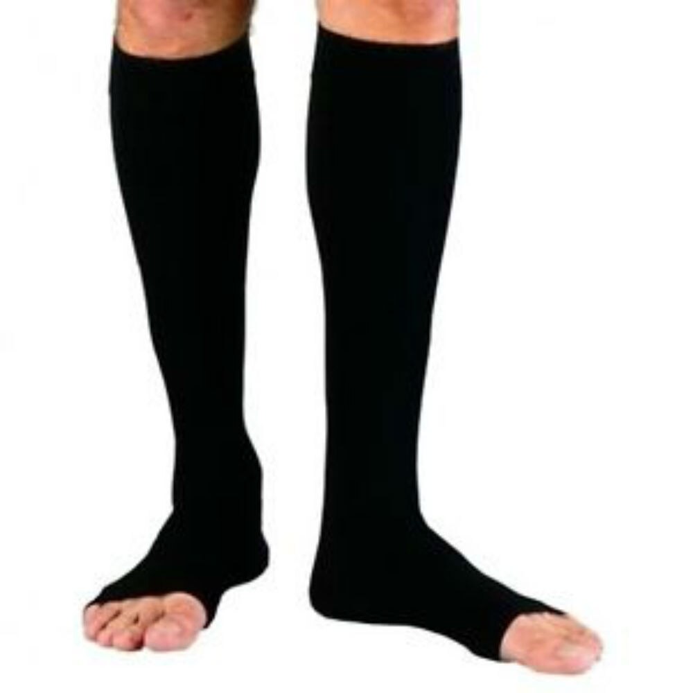 Women Zipper Compression Socks Zip Leg Support Knee Sox Open Toe Sock S/M/XL: Black S M