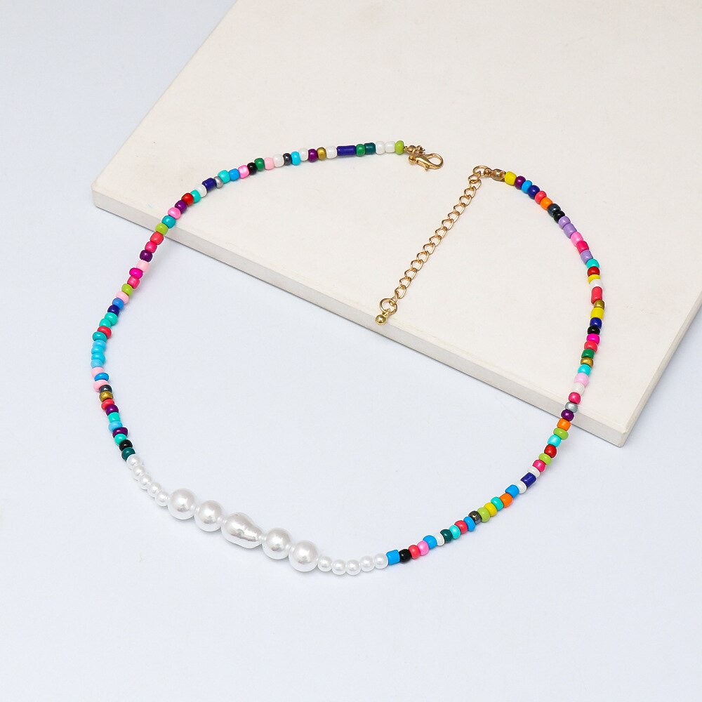Collar bohemio de arcilla polimérica para mujer, gargantilla de perlas barrocas con cuentas amarillas, joyería hecha a mano para la playa: NA067-5