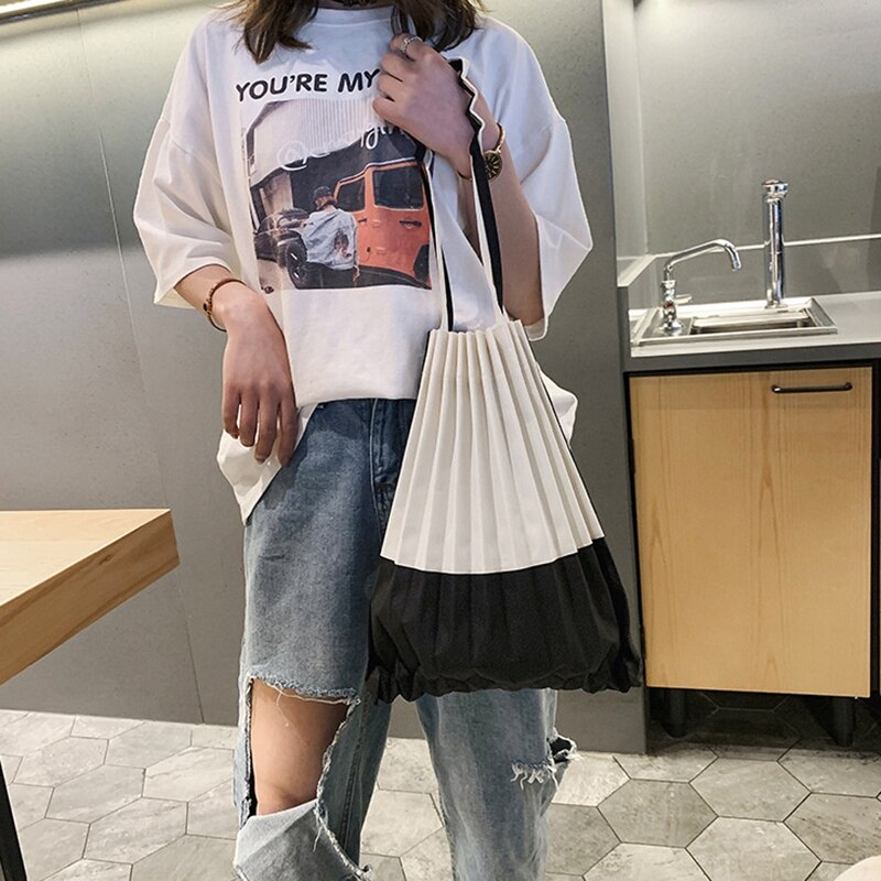 Japanse Stijl Plooien Behagen Casual Tote Bag Canvas Grote Capaciteit Me Schoudertas Issey Verticale Pleats Miya Snoep Kleur