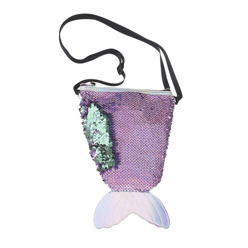 Sequins Hologram Fish Tail Coin Purse Mini Travel Crossbody Shoulder Bag for Women Girls LX9F: Purple