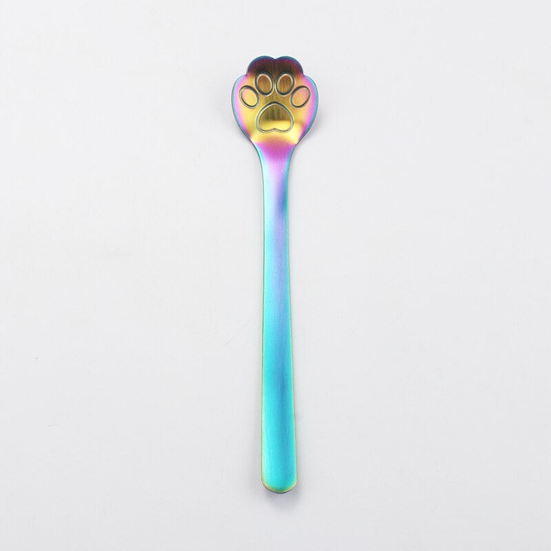 304 Stainless Steel Cat Dog Paw Claw Coffee Tea Milk Spoons Hollow Dessert Spoon Stirring Gold Spoon Cute Kitchen Tools: Colorful Cat Spoon