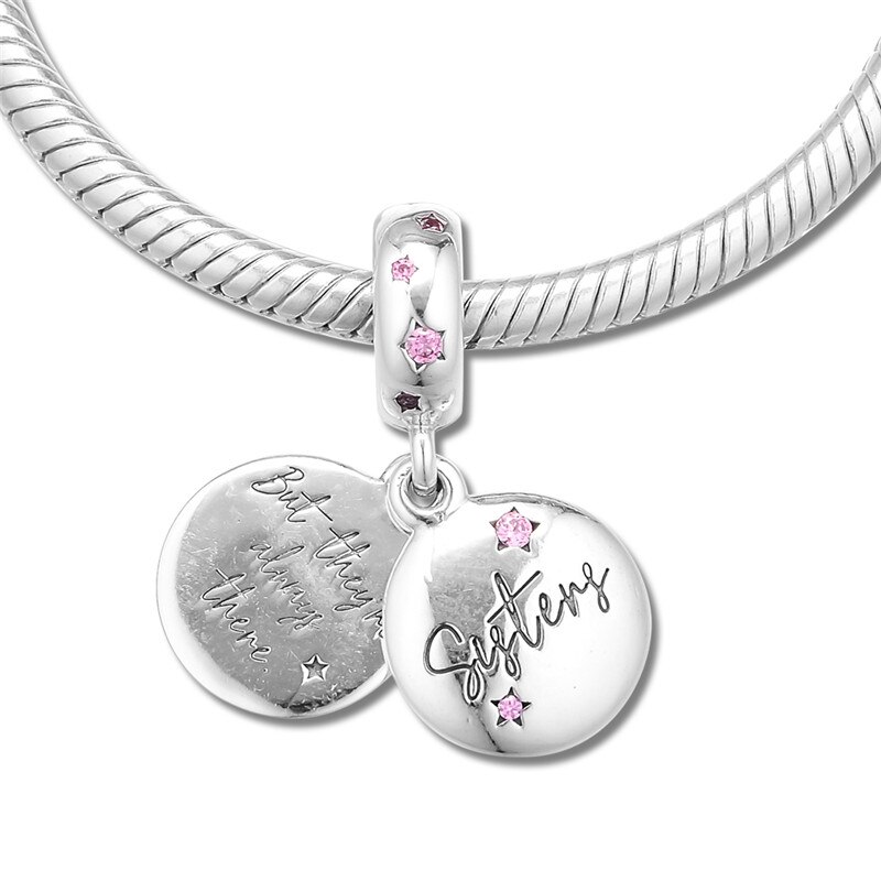 925 Sterling Silber Schmuck Für Immer Schwestern Baumeln Für Kette Armbänder & Armreifen Rosa CZ Familie Silber Charms für Schmuck Machen