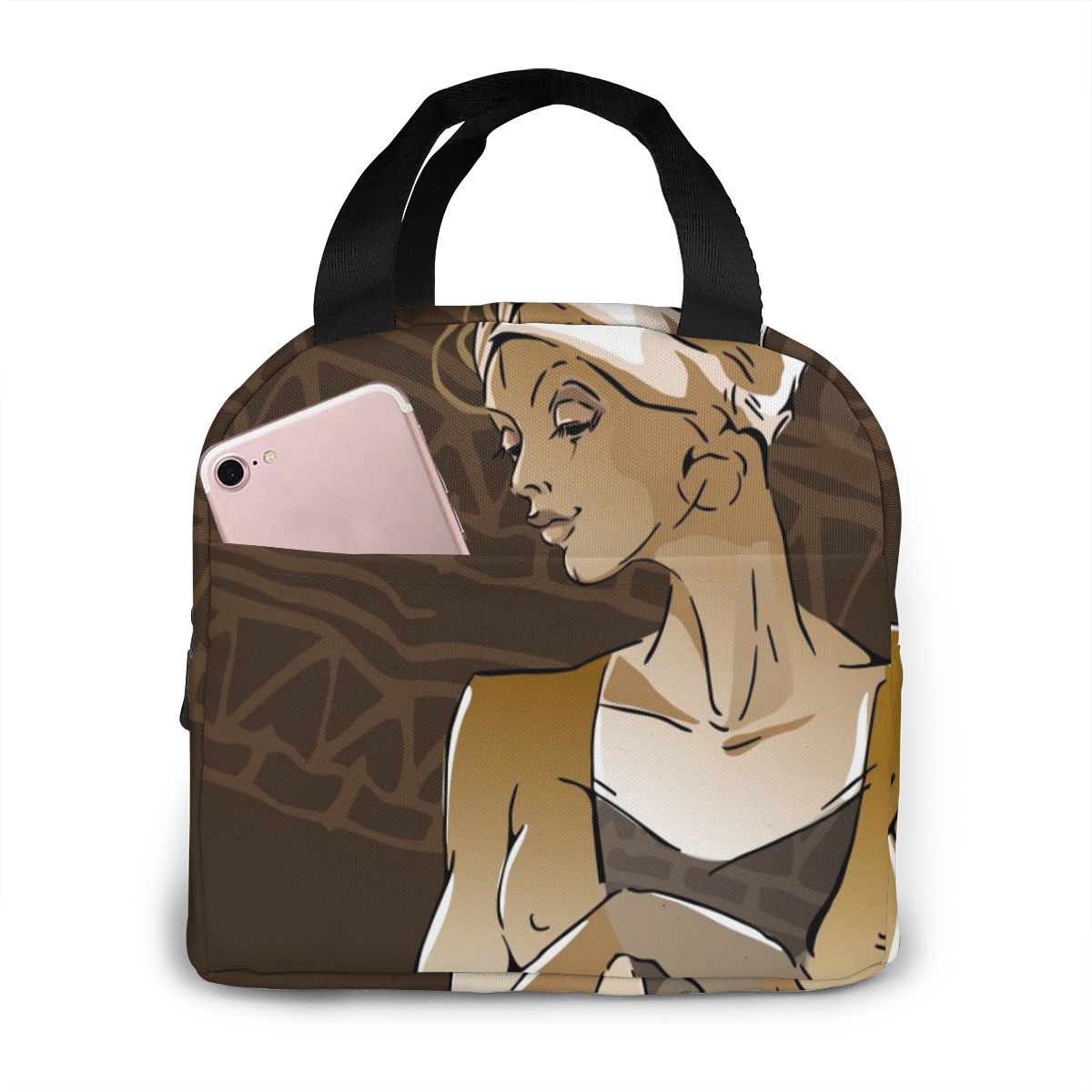 Afrikaanse Vrouw Lunch Tas Draagbare Geïsoleerde Thermische Cooler Bento Lunchbox Tote Picknick Opbergtas Pouch: Black 4