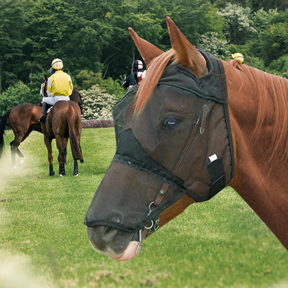 Helmask hästmask mesh anti-mygghäst flugmask med nässkydd skydd ridsport tillgänglig ridutrustning