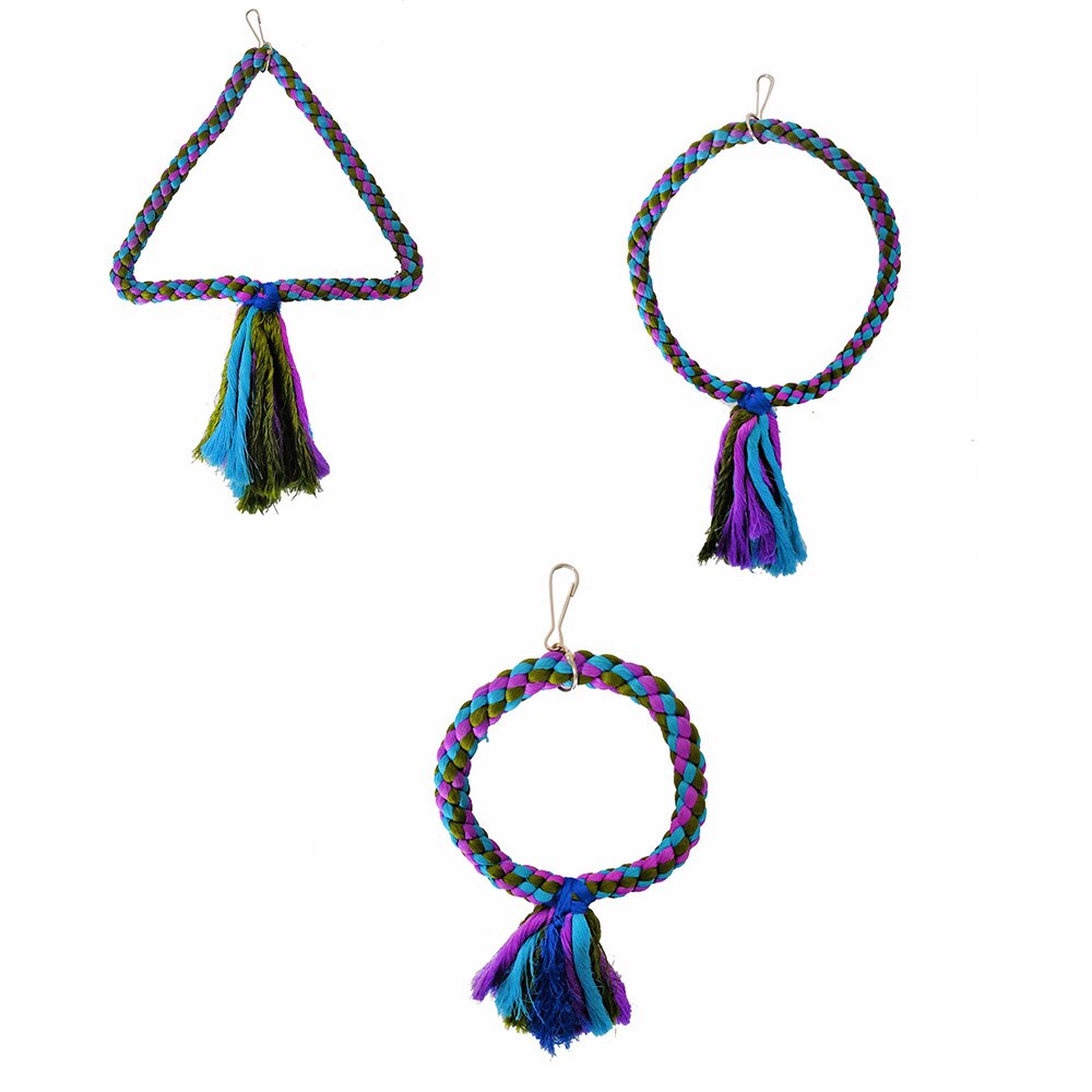 Bird Toy Woven Cotton Rope Parrot Swing Toy Funny Geometric Bird Stand Chewing Rack Parrot Hanging Playing Toys Bird Accessories