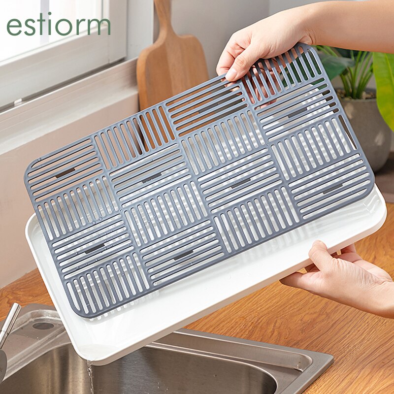 Kitchen Storage Drain Tray,Bottle Cup Bowl Cutlery Dish Drainer,Dish Drying Rack,Sponge Holder,Countertop Kitchen Sink Organizer