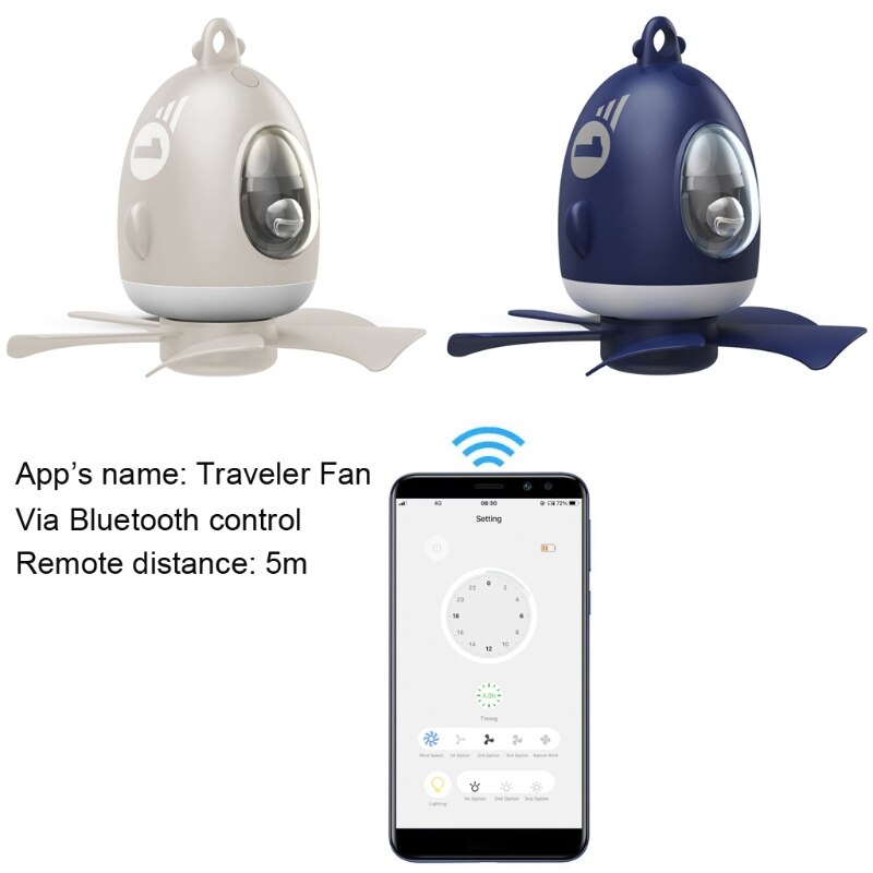 5V USB Ceiling Fan Smart App Control Timer LED Lamp 4 Speed Fan for Outdoor Bed School Dormitory and more 19QE