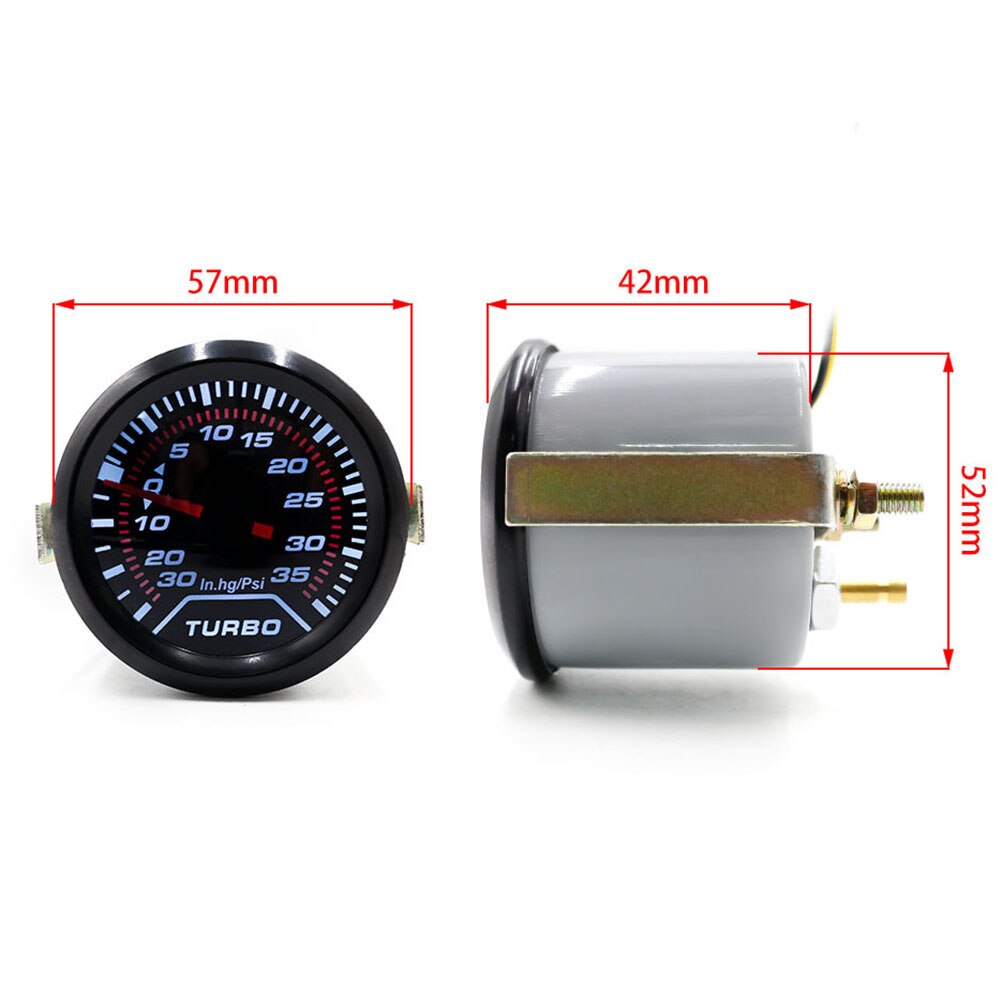 12V Car IN-HG PSI Meter Replacement White Light Auto Boost Gauge (Black, Random Color Bracket)
