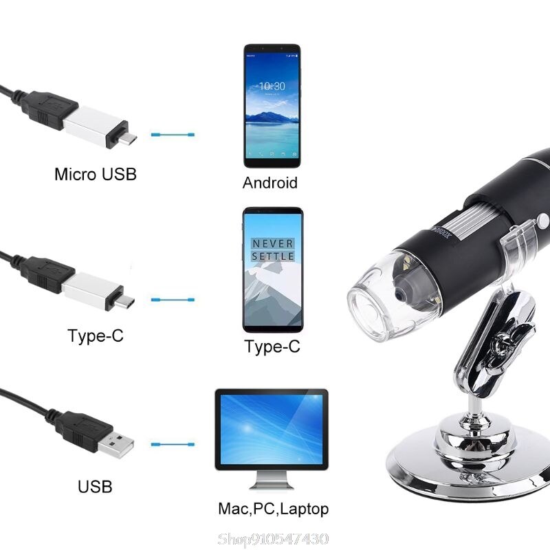 3-in-1 1600X USB Microscope OSX Windows PC Type-C Micro-USB Cell Phone Magnifier N03 20