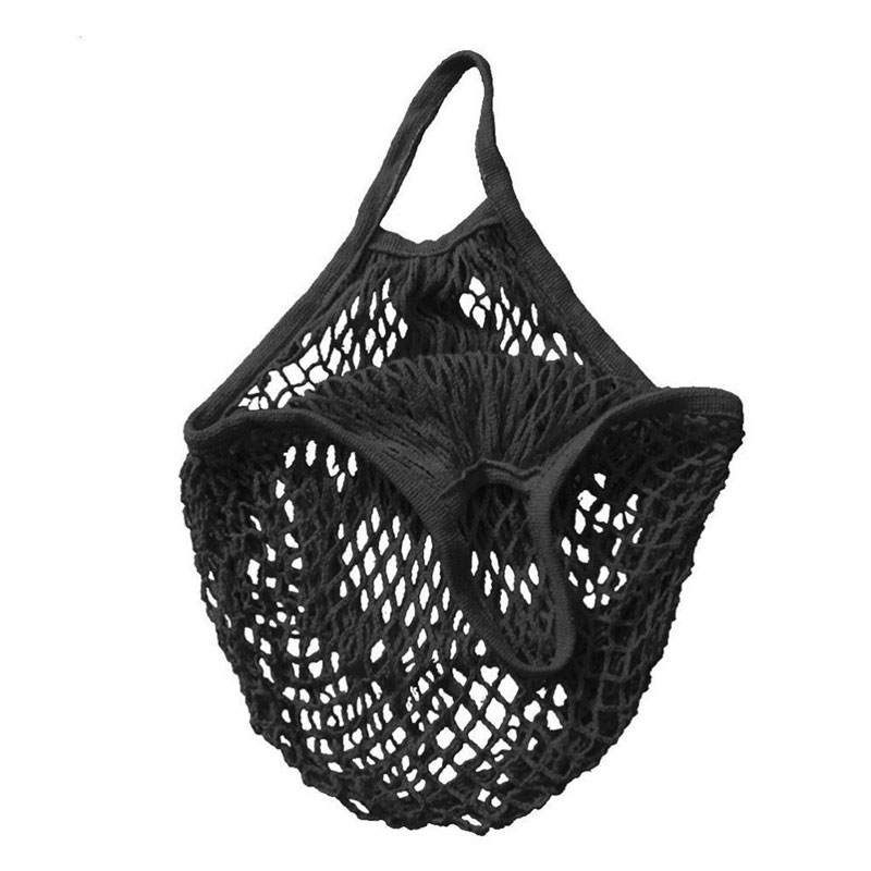 Eco Friendly Reusable Produce Bags Reusable Organic Cotton Mesh Bags for Fruit Vegetable Shopping Handbag Long Handle Net Tote: Black
