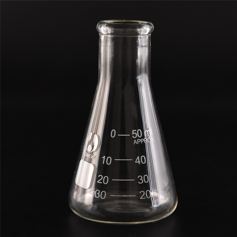 Frasco cónico de laboratorio transparente, vidrio, cristalería de seguridad para laboratorio, material de investigación escolar, frasco de vidrio de erleneyer, 50 ml