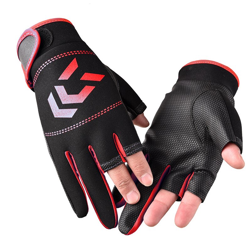 Fishing Gloves Outdoor 3 Fingers Cut Fishing Gloves Waterproof Fishing Accessories Carp Fishing Accessories: Red