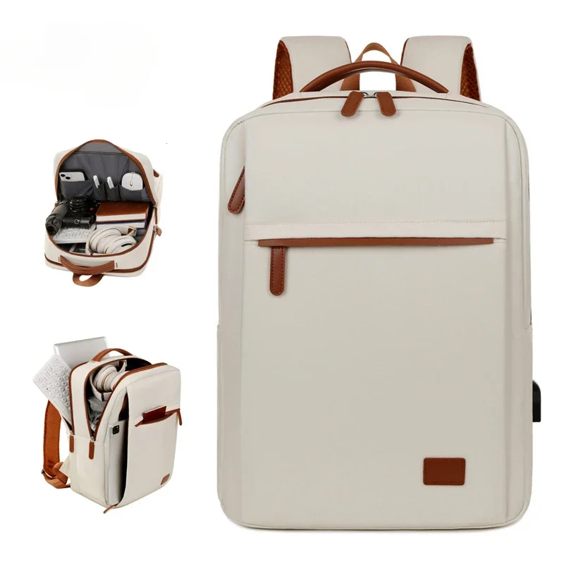 Business Backpack For Men Women Trendy 15.6-Inch Laptop Backpack Blue Beige Student Schoolbag Boarding Male Backpack