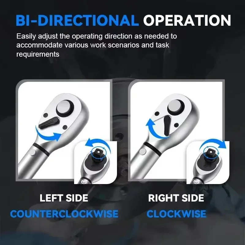 1/4 Zoll 3/8 Zoll 1/2 Zoll Drehmomentschlüssel mit Vierkantantrieb, 40–220 Nm, Genauigkeit 3 %, Fahrrad-Autoreparatur, Handwerkzeuge, Schraubenschlüssel, 5–60 Nm, Zwei-Wege-Ratschenschlüssel