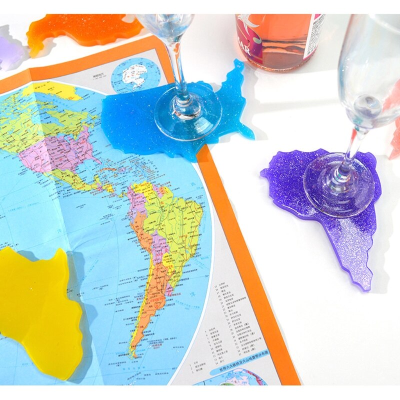 DIY siete continentes mapa posavasos moldes de resina Oceanía África Europa Asia mapa bandeja de silicona fruta taza Mat molde de resina Epoxy