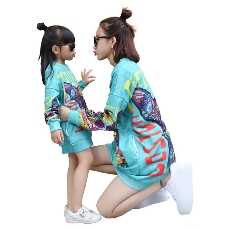 murmeln Tochter Sweatshirts Herbst Winter Familie Passenden Outfits Nette Hund drucken Langarm Familie Aussehen Passenden Kleidung