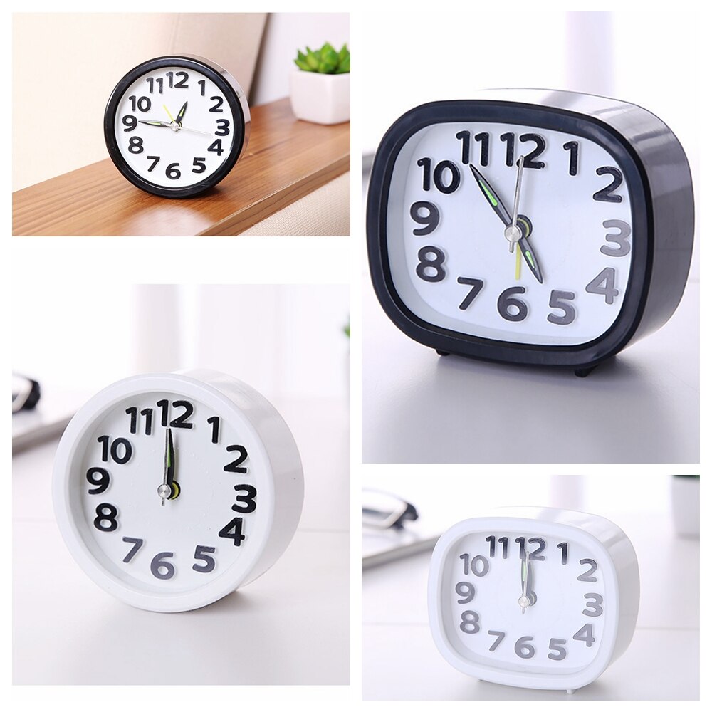 Mini Square Round Small Bed Alarm Clock Compact Travel Clock Portable Black &White Children Student Desk Watch Clock Home
