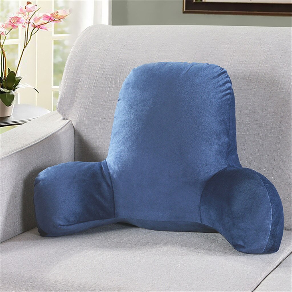 Thicked 100% Cushion Lumbar Back Support Chair Cushion With Arms Back Pillow Bed Plush Big Backrest Reading Rest Pillow: Blue
