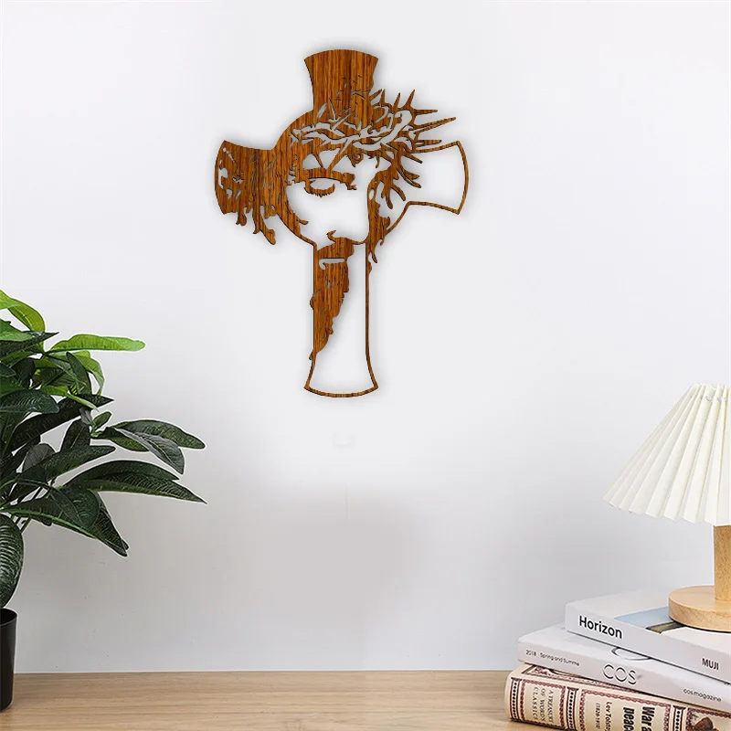 Cruz de madera, arte de pared cristiano, adornos artesanales, gancho, de agujero, tallado calado, decoración religiosa para sala de estar, 25cm