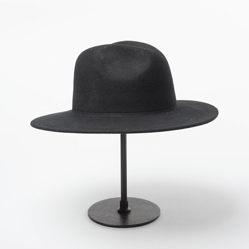 Winter Women Fedora Hat 100% Wool Wide Brim Felt Hats Cap Crushable Pork Pie Hat Female Floppy Church Wedding Bridal Hats: Black