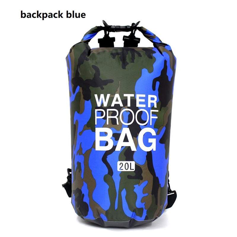 5L 10L 15L 20L 30L PVC Waterproof Swimming Dry Bag Camo Outdoor Foldable Men Women Beach Diving Bag Rafting River Ocean backpack: 20L blue