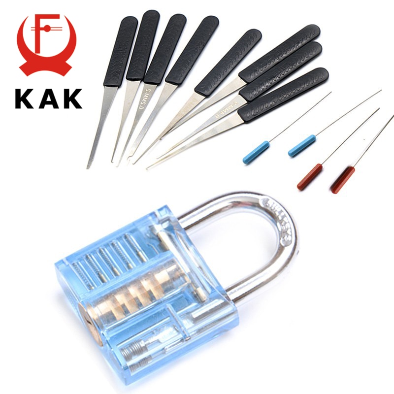 KAK Mini Transparent Visible Pick Cutaway Practice Padlock Lock With Broken Key Removing Hooks Lock Extractor Set Locksmith Tool