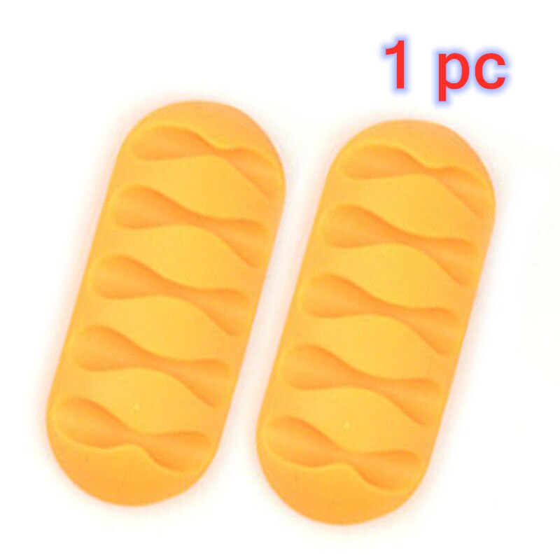 Cable Holder Protector Organizer Desktop Management Finishing Desktop Plug 5 Holes Strip Silicone Wire Retention Clips For Home: 1pcs yellow