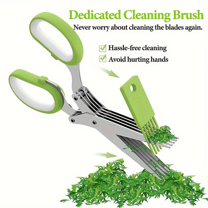 Herb Cutter Scissors 5 Blade Scissors Kitchen Multipurpose Cutting Shear With 5 Stainless Steel Blades & Safety Cover & Cleaning