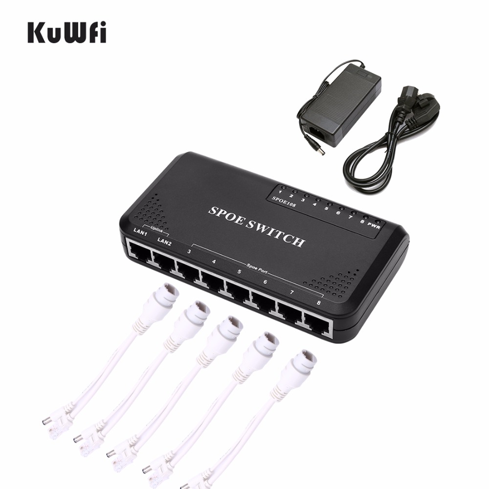 KuWFi 90W 8 Port PoE Switch 10/100Mbps POE Switch Power Ethernet Voor IP Camera Netwerk Switch telefoon Apparaten Wirelss AP Instelling